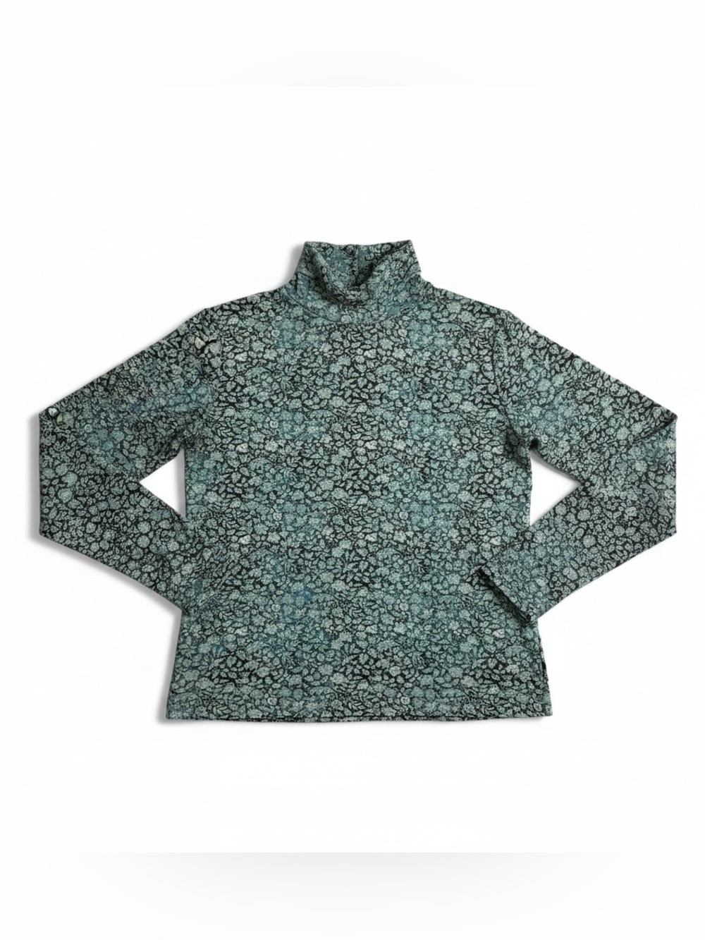 Peruvian Connection Floral Turtleneck Top Womens M Blue Pima Cotton